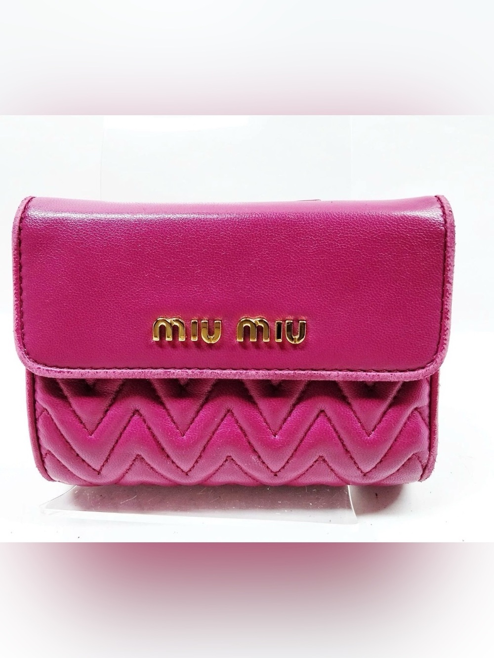 Miu Miu Matelasse Nappa Lambskin Leather Fuchsia Purple Trifold Wallet